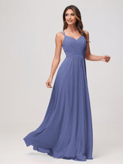 Sweetheart A-Line Ruched Chiffon Dress Periwinkle
