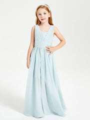 Long V-neck Junior Bridesmaid Dresses Mist