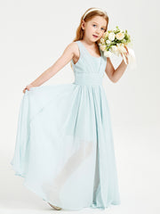 Long V-neck Junior Bridesmaid Dresses Mist