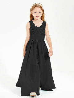 Long V-neck Junior Bridesmaid Dresses Black