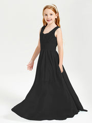 Long V-neck Junior Bridesmaid Dresses Black