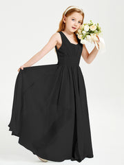 Long V-neck Junior Bridesmaid Dresses Black