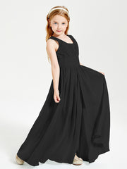 Long V-neck Junior Bridesmaid Dresses Black
