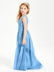 Long V-neck Junior Bridesmaid Dresses Blue