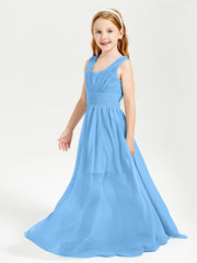 Long V-neck Junior Bridesmaid Dresses Blue
