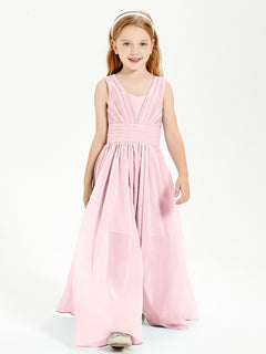 Long V-neck Junior Bridesmaid Dresses Blushing Pink