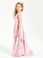 Long V-neck Junior Bridesmaid Dresses Blushing Pink
