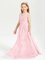 Long V-neck Junior Bridesmaid Dresses Blushing Pink