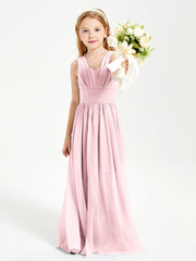 Long V-neck Junior Bridesmaid Dresses Blushing Pink