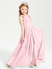 Long V-neck Junior Bridesmaid Dresses Blushing Pink
