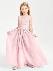 Long V-neck Junior Bridesmaid Dresses Blushing Pink