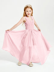 Long V-neck Junior Bridesmaid Dresses Blushing Pink