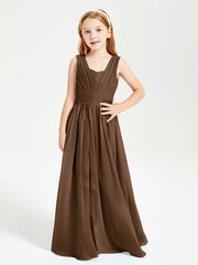 Long V-neck Junior Bridesmaid Dresses Brown