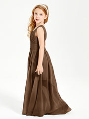 Long V-neck Junior Bridesmaid Dresses Brown