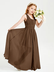 Long V-neck Junior Bridesmaid Dresses Brown
