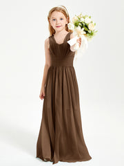 Long V-neck Junior Bridesmaid Dresses Brown