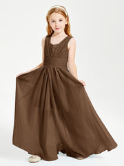 Long V-neck Junior Bridesmaid Dresses Brown