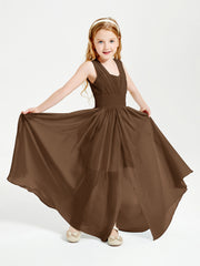 Long V-neck Junior Bridesmaid Dresses Brown