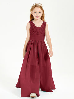 Long V-neck Junior Bridesmaid Dresses Burgundy