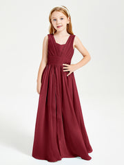 Long V-neck Junior Bridesmaid Dresses Burgundy