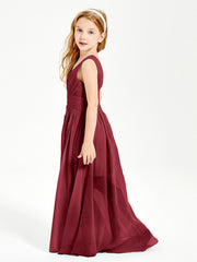 Long V-neck Junior Bridesmaid Dresses Burgundy