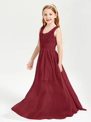 Long V-neck Junior Bridesmaid Dresses Burgundy
