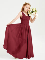 Long V-neck Junior Bridesmaid Dresses Burgundy