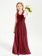 Long V-neck Junior Bridesmaid Dresses Burgundy