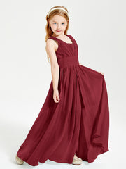 Long V-neck Junior Bridesmaid Dresses Burgundy