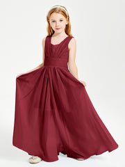 Long V-neck Junior Bridesmaid Dresses Burgundy