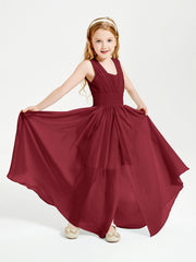 Long V-neck Junior Bridesmaid Dresses Burgundy