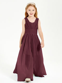 Long V-neck Junior Bridesmaid Dresses Cabernet