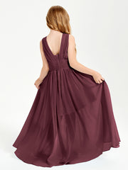 Long V-neck Junior Bridesmaid Dresses Cabernet