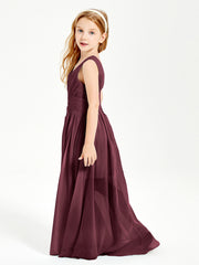 Long V-neck Junior Bridesmaid Dresses Cabernet
