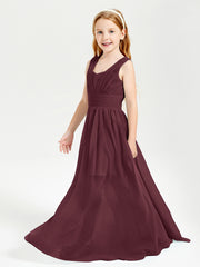Long V-neck Junior Bridesmaid Dresses Cabernet