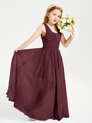 Long V-neck Junior Bridesmaid Dresses Cabernet
