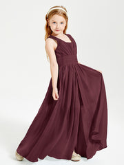 Long V-neck Junior Bridesmaid Dresses Cabernet
