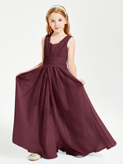 Long V-neck Junior Bridesmaid Dresses Cabernet