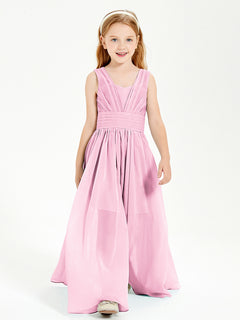 Long V-neck Junior Bridesmaid Dresses Candy Pink