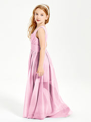 Long V-neck Junior Bridesmaid Dresses Candy Pink