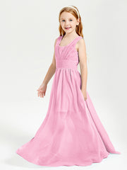 Long V-neck Junior Bridesmaid Dresses Candy Pink