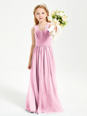 Long V-neck Junior Bridesmaid Dresses Candy Pink