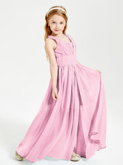 Long V-neck Junior Bridesmaid Dresses Candy Pink