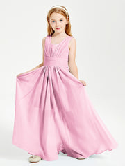 Long V-neck Junior Bridesmaid Dresses Candy Pink