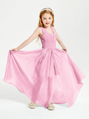 Long V-neck Junior Bridesmaid Dresses Candy Pink