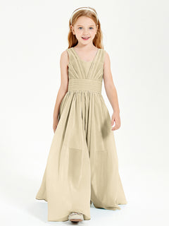 Long V-neck Junior Bridesmaid Dresses Champagne