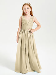 Long V-neck Junior Bridesmaid Dresses Champagne