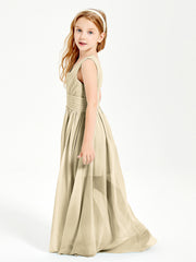 Long V-neck Junior Bridesmaid Dresses Champagne