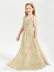 Long V-neck Junior Bridesmaid Dresses Champagne
