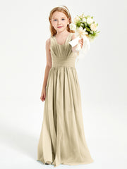 Long V-neck Junior Bridesmaid Dresses Champagne